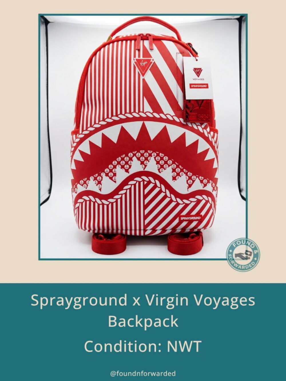 Sprayground x Virgin Voyages Nautical Shark Backpack NWT Ltd Edition Red/White